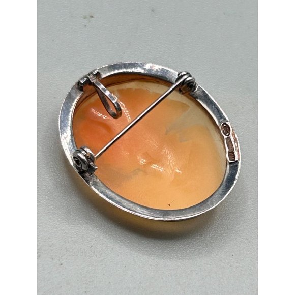 Vintage Sterling Silver Genuine Carved Cameo Shell Pendant Oval Pin Brooch - Picture 6 of 10